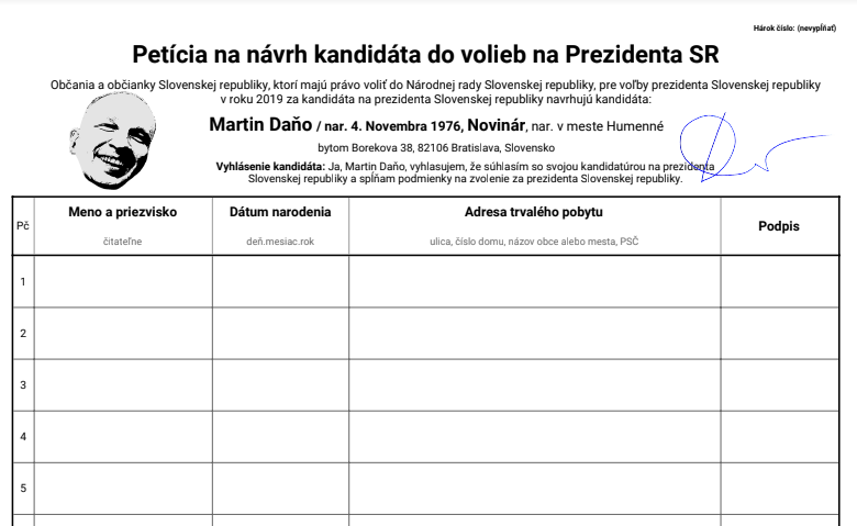 Martin Dano, Posledný prezident pre Slovensko, podpoisový hárok